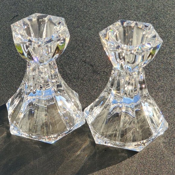 Mikasa Crystal Metro Flair Candlestick Holders set of 2 hexagon shape 3.5" - Picture 4 of 9